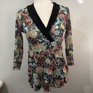 Daisy & Clover Retro Y2k Babydoll Sheer Floral Blouse Size M